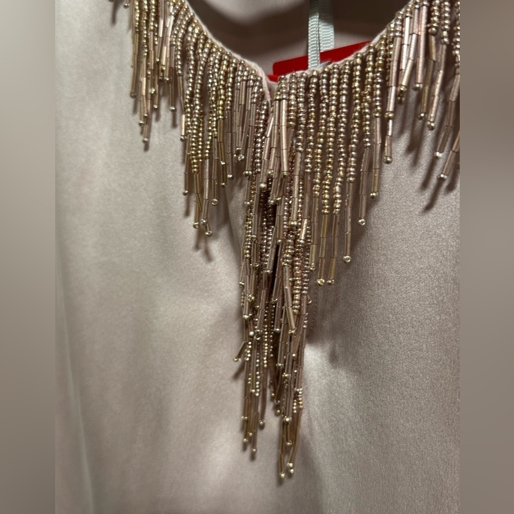 Pure Collection 100% Silk Top with Beaded Fringe in Light Pink - Picture 6 of 12